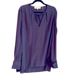 Diane Von Furstenberg Navy 100% Silk Oversized Long Sleeve Top Size 12